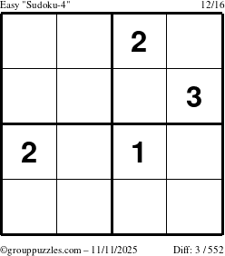 The grouppuzzles.com Easy Sudoku-4 puzzle for Tuesday November 11, 2025