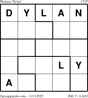 The grouppuzzles.com Medium Dylan puzzle for Tuesday November 11, 2025