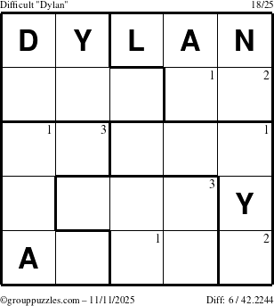 The grouppuzzles.com Difficult Dylan puzzle for Tuesday November 11, 2025 with the first 3 steps marked