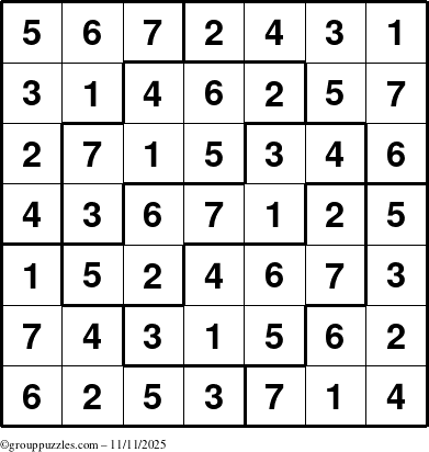 The grouppuzzles.com Answer grid for the Sudoku-7 puzzle for Tuesday November 11, 2025