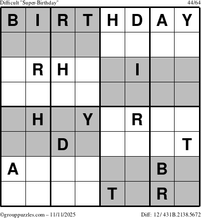 The grouppuzzles.com Difficult Super-Birthday puzzle for Tuesday November 11, 2025