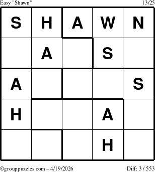The grouppuzzles.com Easy Shawn puzzle for Sunday April 19, 2026