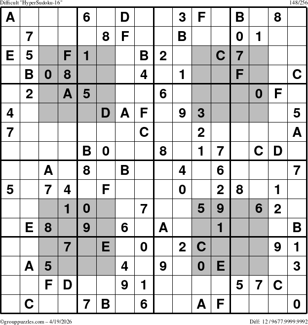 The grouppuzzles.com Difficult HyperSudoku-16 puzzle for Sunday April 19, 2026