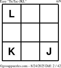 The grouppuzzles.com Easy TicTac-JKL puzzle for Sunday August 24, 2025