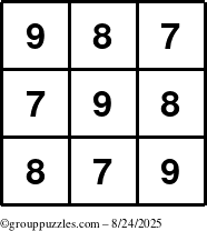 The grouppuzzles.com Answer grid for the TicTac-789 puzzle for Sunday August 24, 2025