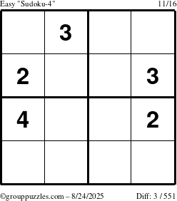 The grouppuzzles.com Easy Sudoku-4 puzzle for Sunday August 24, 2025