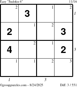 The grouppuzzles.com Easy Sudoku-4 puzzle for Sunday August 24, 2025 with all 3 steps marked