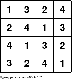The grouppuzzles.com Answer grid for the Sudoku-4 puzzle for Sunday August 24, 2025