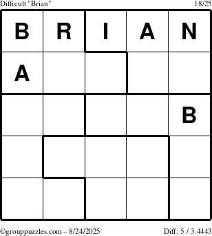 The grouppuzzles.com Difficult Brian puzzle for Sunday August 24, 2025