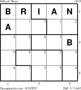 The grouppuzzles.com Difficult Brian puzzle for Sunday August 24, 2025 with all 5 steps marked