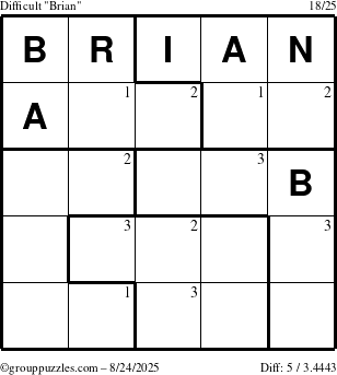 The grouppuzzles.com Difficult Brian puzzle for Sunday August 24, 2025 with the first 3 steps marked