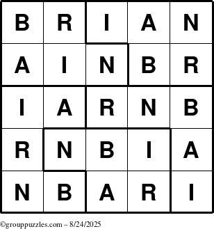 The grouppuzzles.com Answer grid for the Brian puzzle for Sunday August 24, 2025