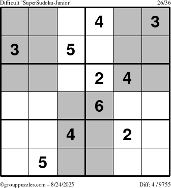 The grouppuzzles.com Difficult SuperSudoku-Junior puzzle for Sunday August 24, 2025
