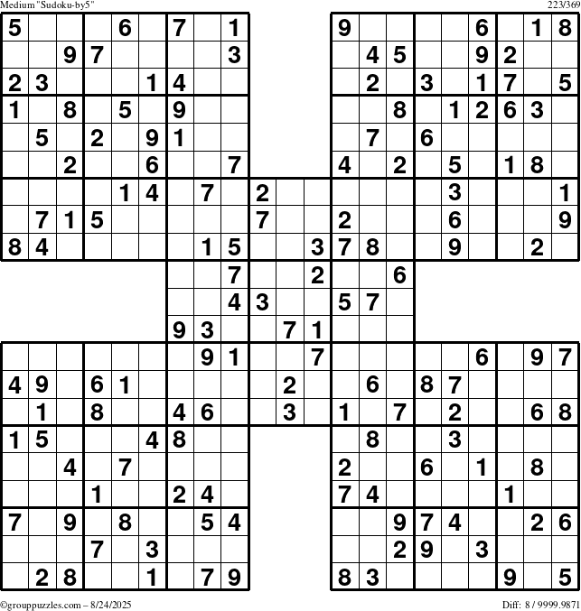 The grouppuzzles.com Medium Sudoku-by5 puzzle for Sunday August 24, 2025