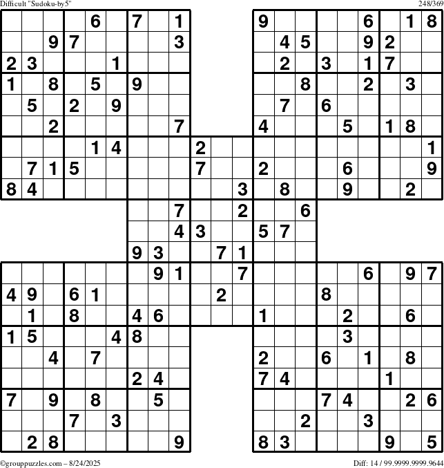 The grouppuzzles.com Difficult Sudoku-by5 puzzle for Sunday August 24, 2025