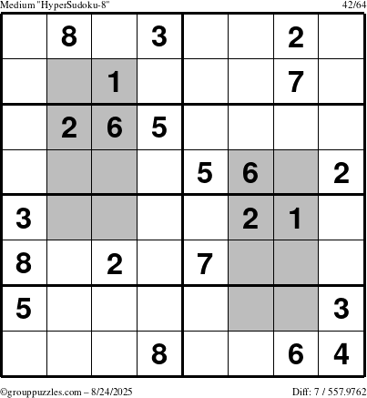 The grouppuzzles.com Medium HyperSudoku-8 puzzle for Sunday August 24, 2025