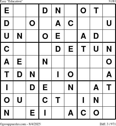 The grouppuzzles.com Easy Education-c1 puzzle for Monday August 4, 2025