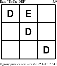 The grouppuzzles.com Easy TicTac-DEF puzzle for Tuesday June 3, 2025