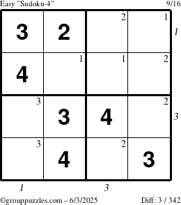 The grouppuzzles.com Easy Sudoku-4 puzzle for Tuesday June 3, 2025 with all 3 steps marked