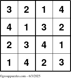 The grouppuzzles.com Answer grid for the Sudoku-4 puzzle for Tuesday June 3, 2025