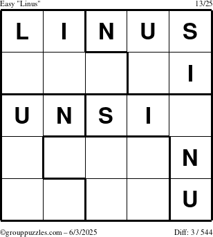The grouppuzzles.com Easy Linus puzzle for Tuesday June 3, 2025