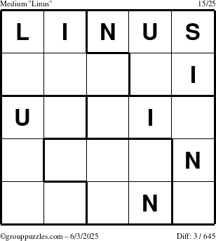 The grouppuzzles.com Medium Linus puzzle for Tuesday June 3, 2025