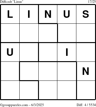 The grouppuzzles.com Difficult Linus puzzle for Tuesday June 3, 2025