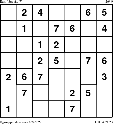 The grouppuzzles.com Easy Sudoku-7 puzzle for Tuesday June 3, 2025