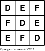 The grouppuzzles.com Answer grid for the TicTac-DEF puzzle for Tuesday June 3, 2025