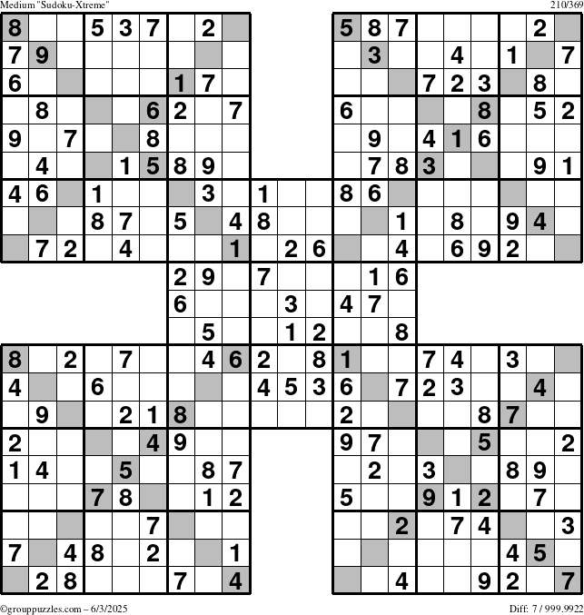 The grouppuzzles.com Medium Sudoku-Xtreme puzzle for Tuesday June 3, 2025