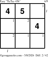 The grouppuzzles.com Easy TicTac-456 puzzle for Friday May 8, 2026 with all 2 steps marked