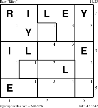 The grouppuzzles.com Easy Riley puzzle for Friday May 8, 2026 with all 4 steps marked
