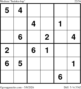 The grouppuzzles.com Medium Sudoku-6up puzzle for Friday May 8, 2026