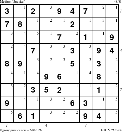 The grouppuzzles.com Medium Sudoku puzzle for Friday May 8, 2026 with all 5 steps marked